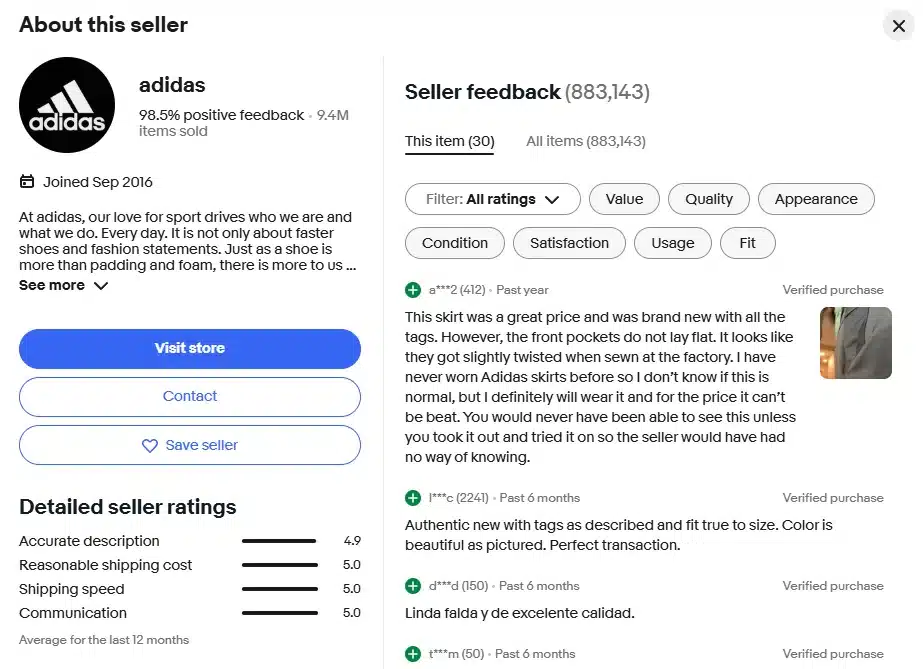 ebay descripcion vendedor confiable